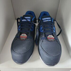 NWT Skechers Men's Work Shoes, black/blue/grey, lightweight, flex sole, size 11